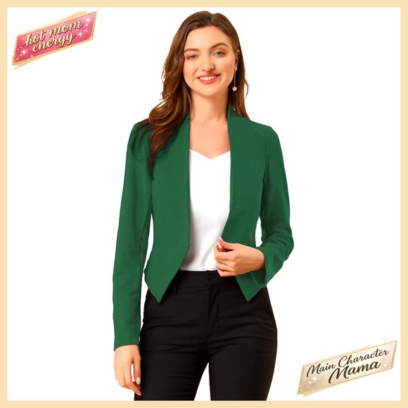 Cropped Collarless Blazer Stretch Fabric Business Casual Office Jacket